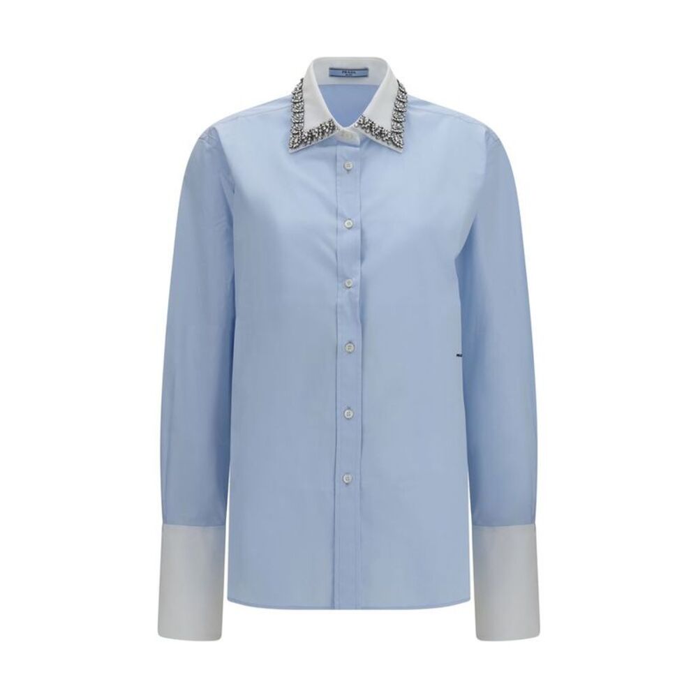 Prada Blue Cotton Dress Women's Shirt